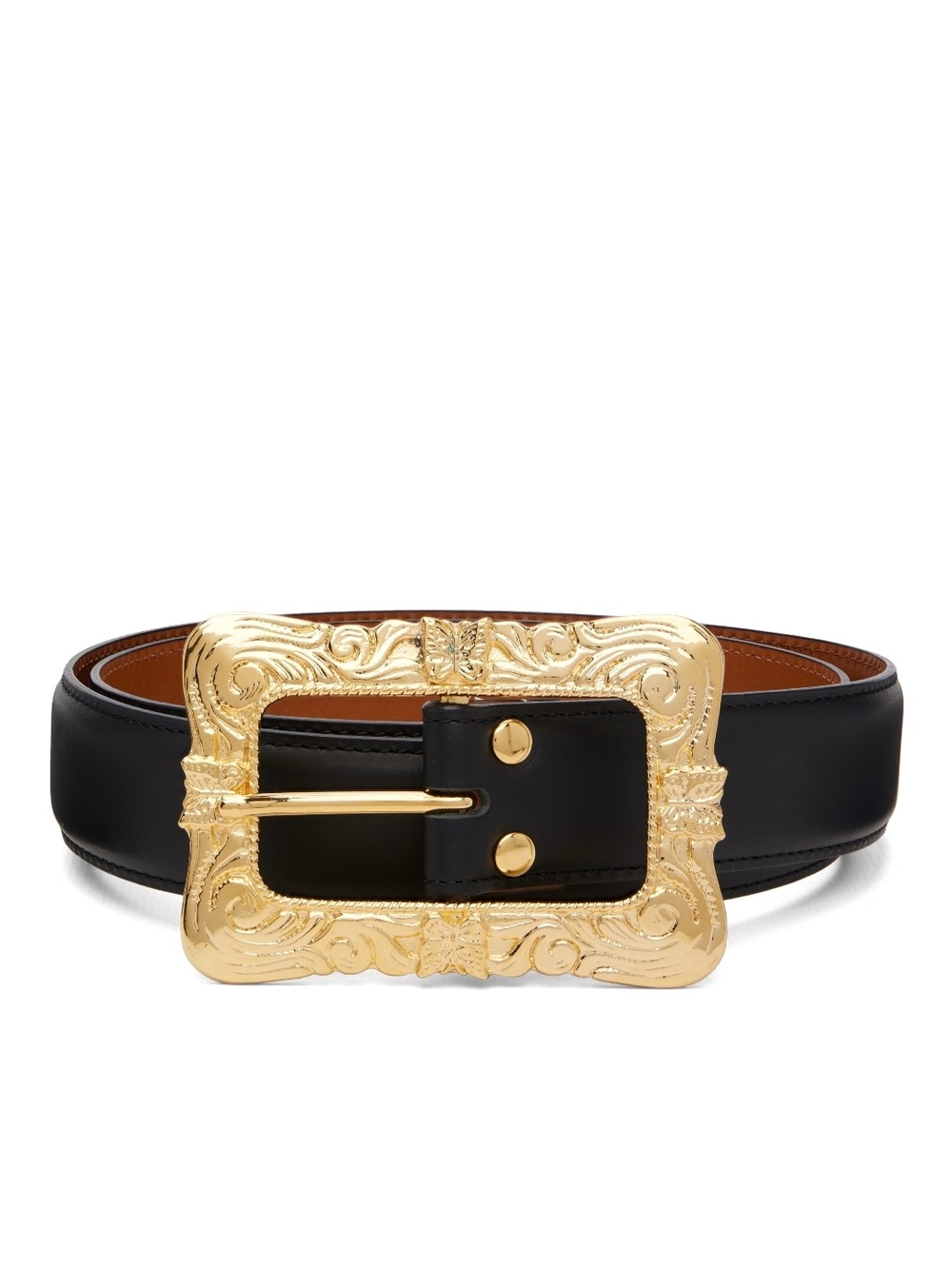 NWOT Needles Papillon Square Buckle Belt Black Leather Gold Sz 36 Japan